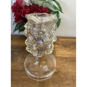 Kumela Finland Art Glass Candle Holder Signed Kaj Blomqvist Design MCM Ice Decor